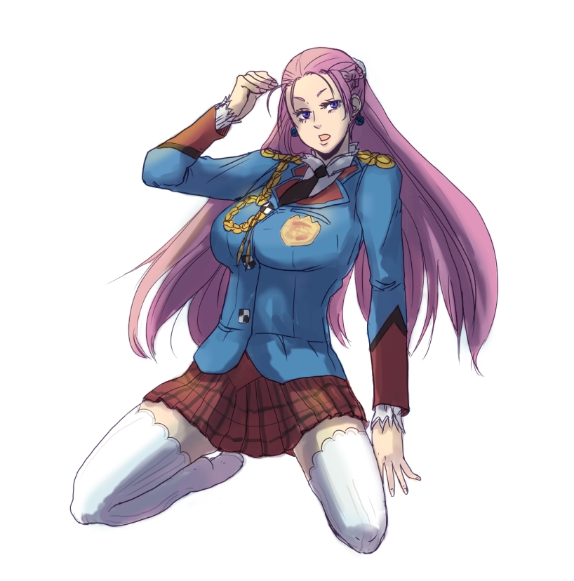 blue_eyes, earrings, female, long_hair, miniskirt, pink_hair, school_uniform, senjou_no_valkyria