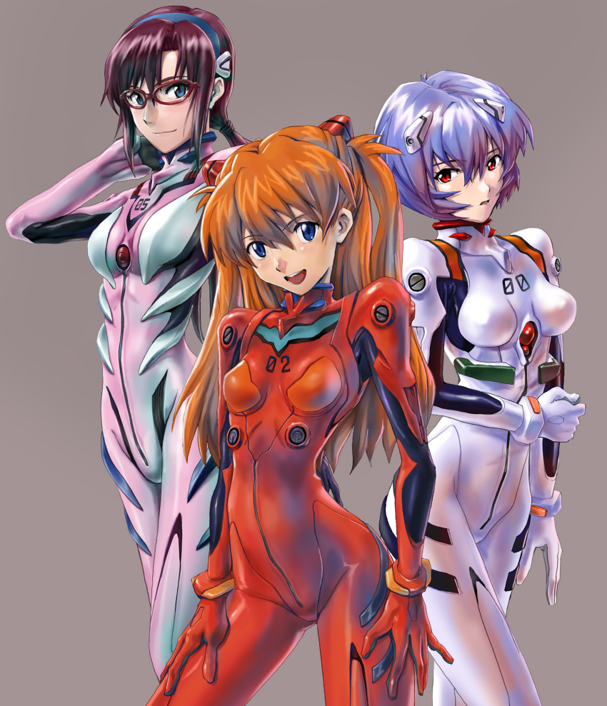 ayanami_rei, blue_eyes, blue_hair, bodysuit, brown_hair, evangelion:_2.0_you_can_(not)_advance, glasses, hairband