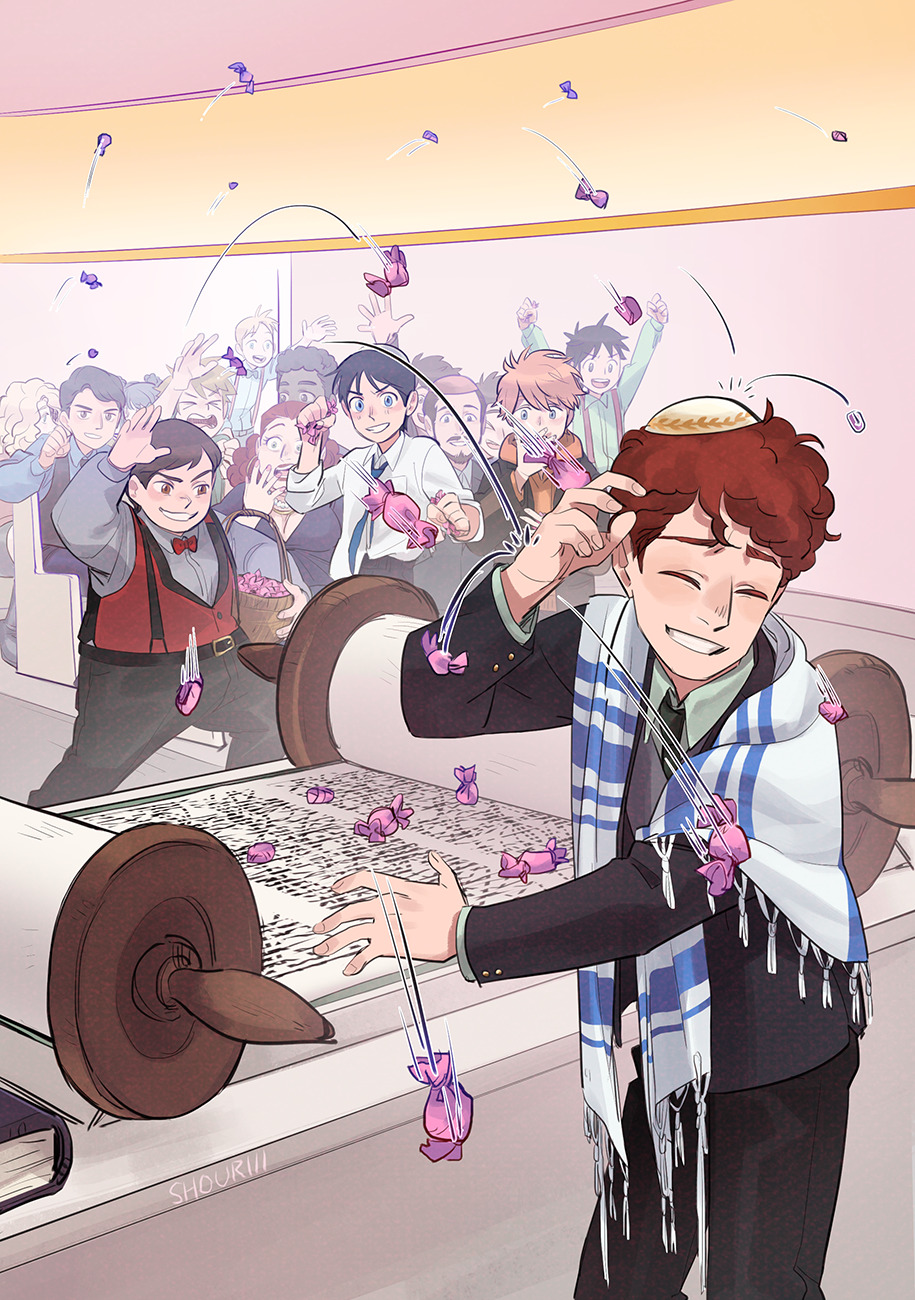 6+boys, animification, bebe_stevens, black_hair, blonde_hair, blue_eyes, blue_necktie, bow