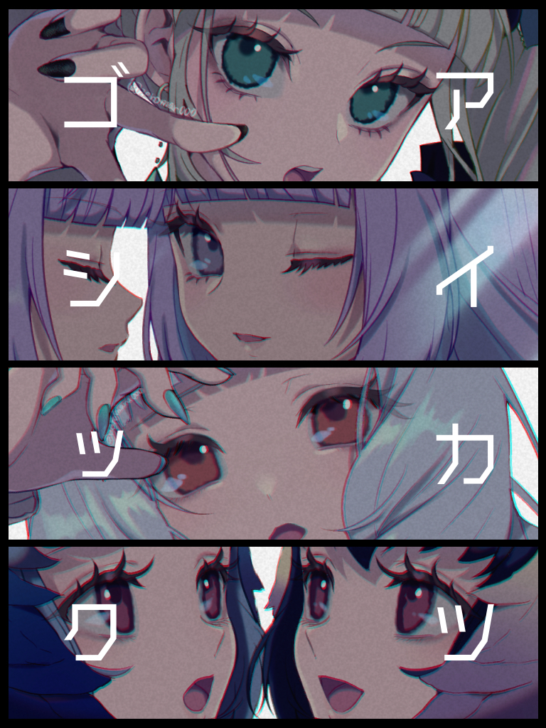 6+girls, :d, :o, aikatsu!, aikatsu!_(series), aqua_eyes, artist_name, black_border