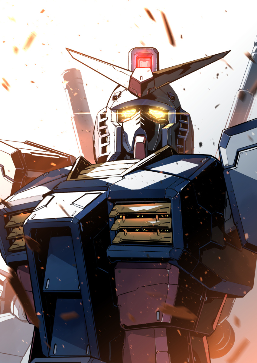 glowing, glowing_eyes, gundam, highres, kuri_giepi, looking_up, mecha, mobile_suit