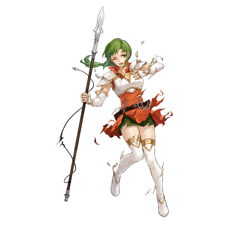 1girl, armor, boots, braid, braided_ponytail, breastplate, breasts, damaged