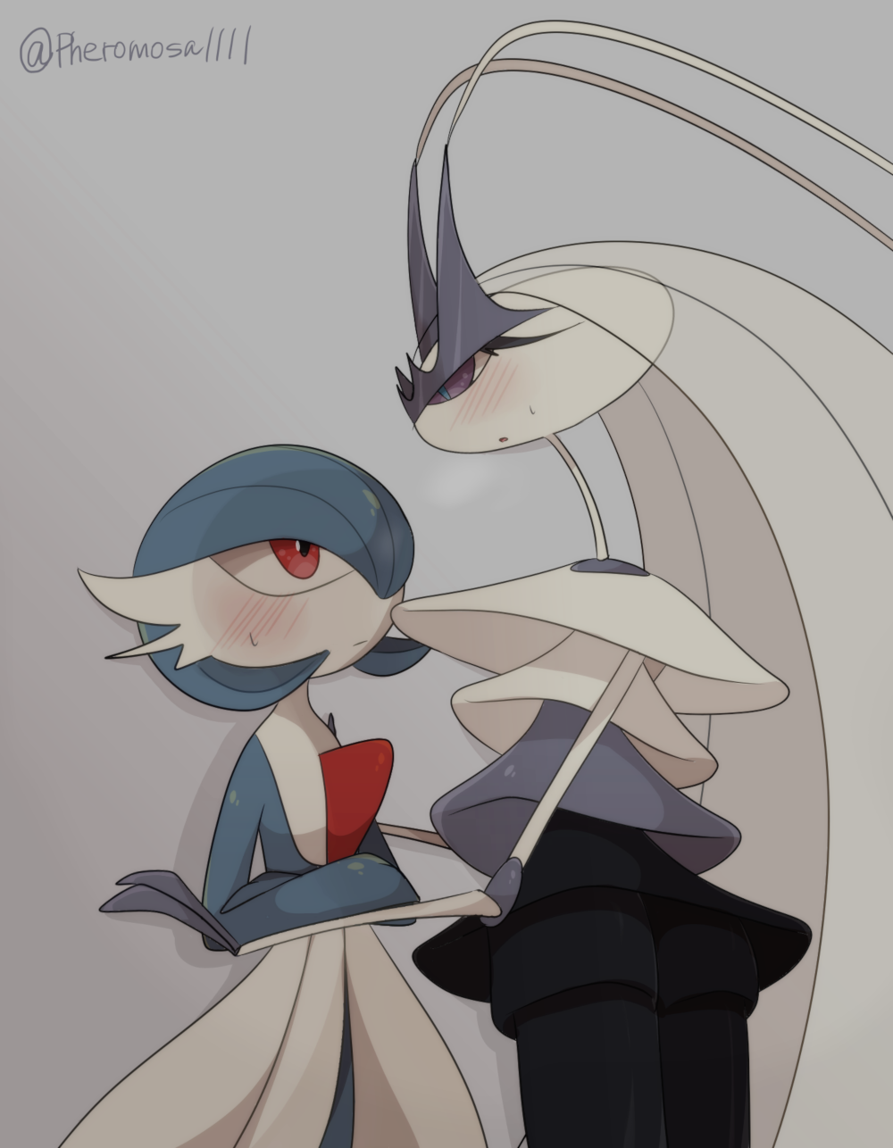 2girls, a-nya, alternate_color, animal_hands, antennae, arthropod_girl, artist_name, black_skin