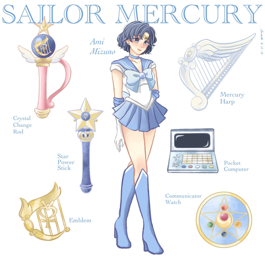 back_bow, bishoujo_senshi_sailor_moon, blue_bow, blue_bowtie, blue_choker, blue_eyes, blue_footwear, blue_gemstone