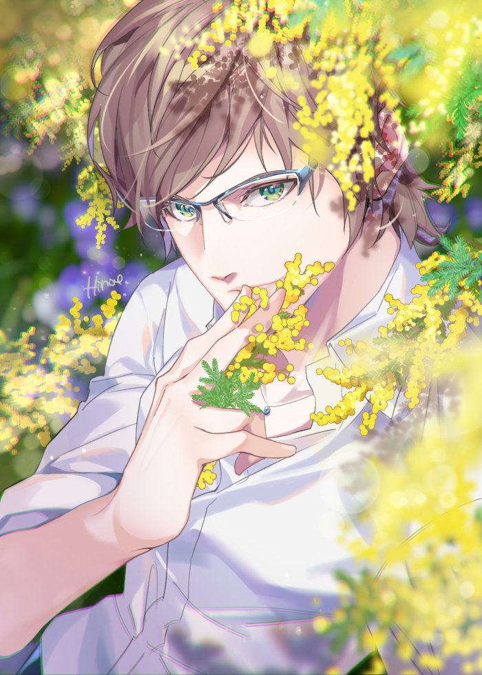 1boy, blurry, blurry_background, blurry_foreground, brown_hair, collared_shirt, final_fantasy, final_fantasy_xv