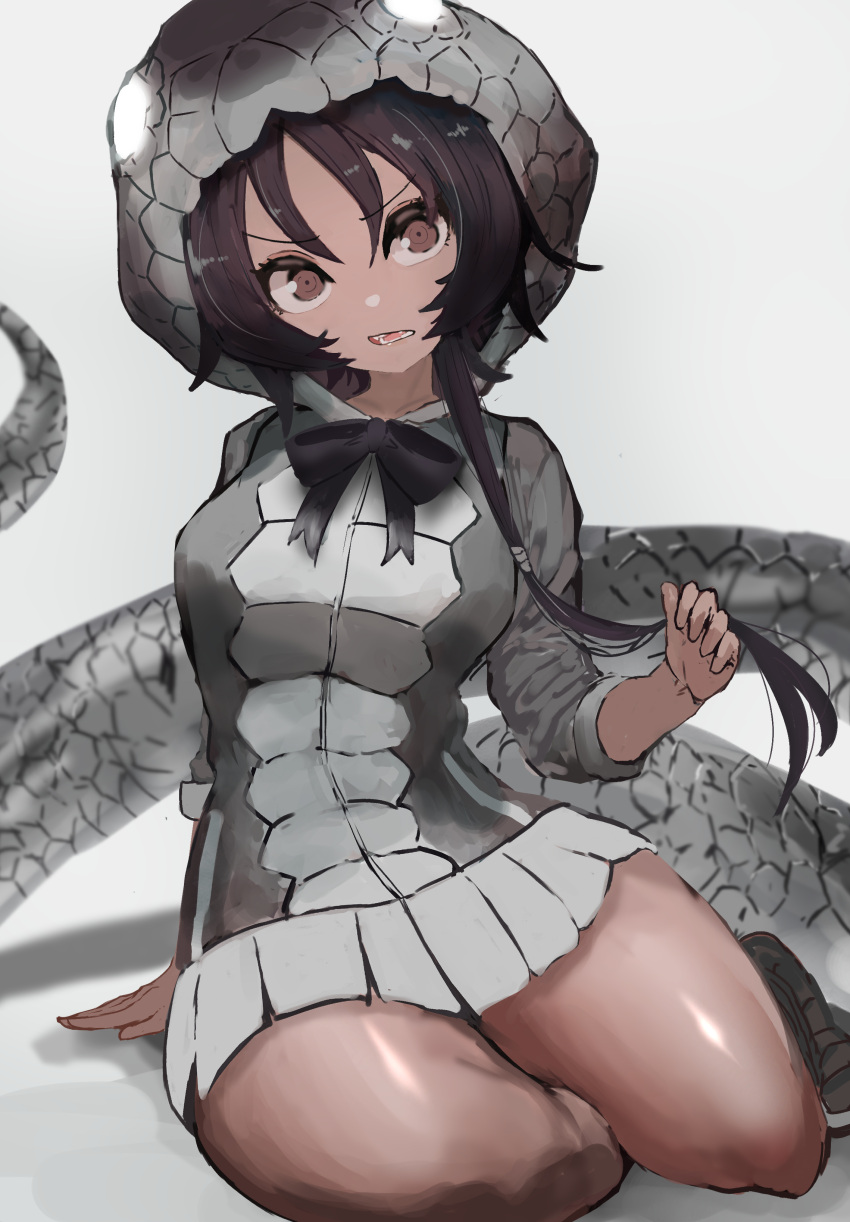 1girl, absurdres, adeshi_(adeshi0693119), animal_print, arm_support, bare_legs, black_bow, black_bowtie