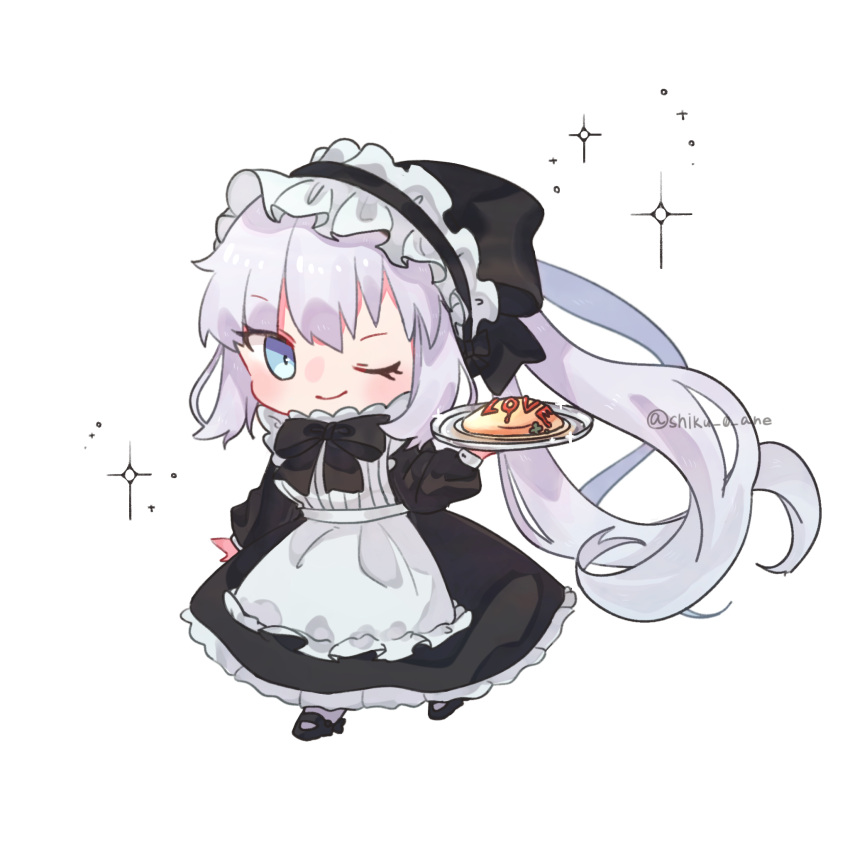 1girl, apron, blue_eyes, eyebrows_hidden_by_hair, fate/grand_order, fate_(series), food, hair_between_eyes