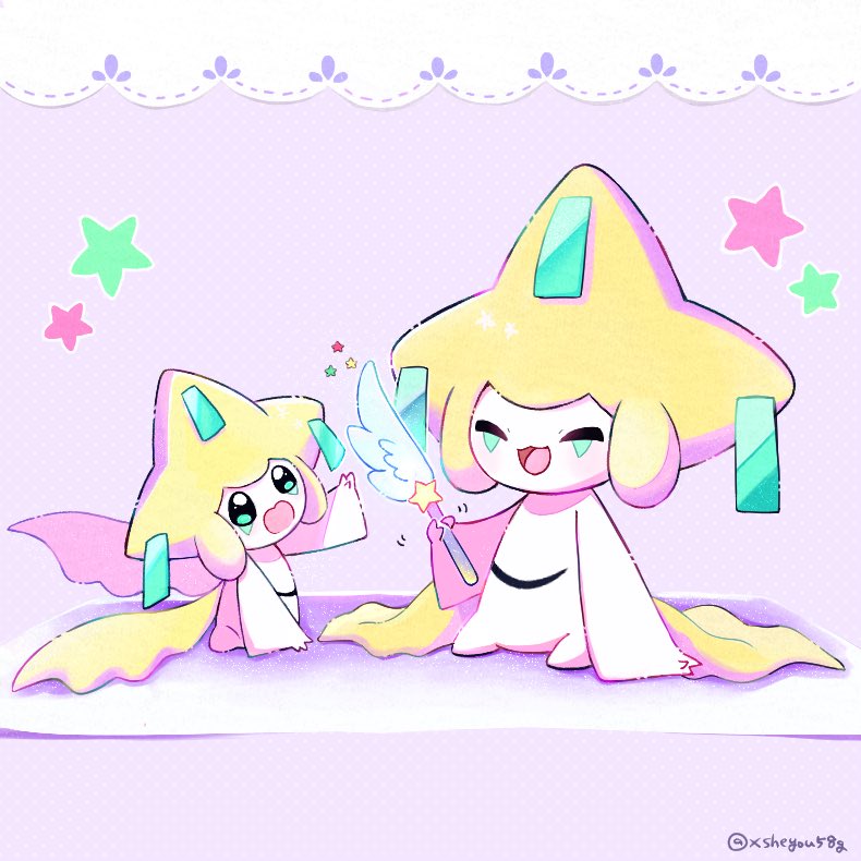 arm_support, closed_mouth, full_body, holding, holding_wand, jirachi, mochopaccho, no_humans