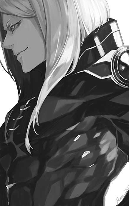 1boy, armor, armored_dress, blonde_hair, fate/grand_order, fate_(series), greyscale, long_hair