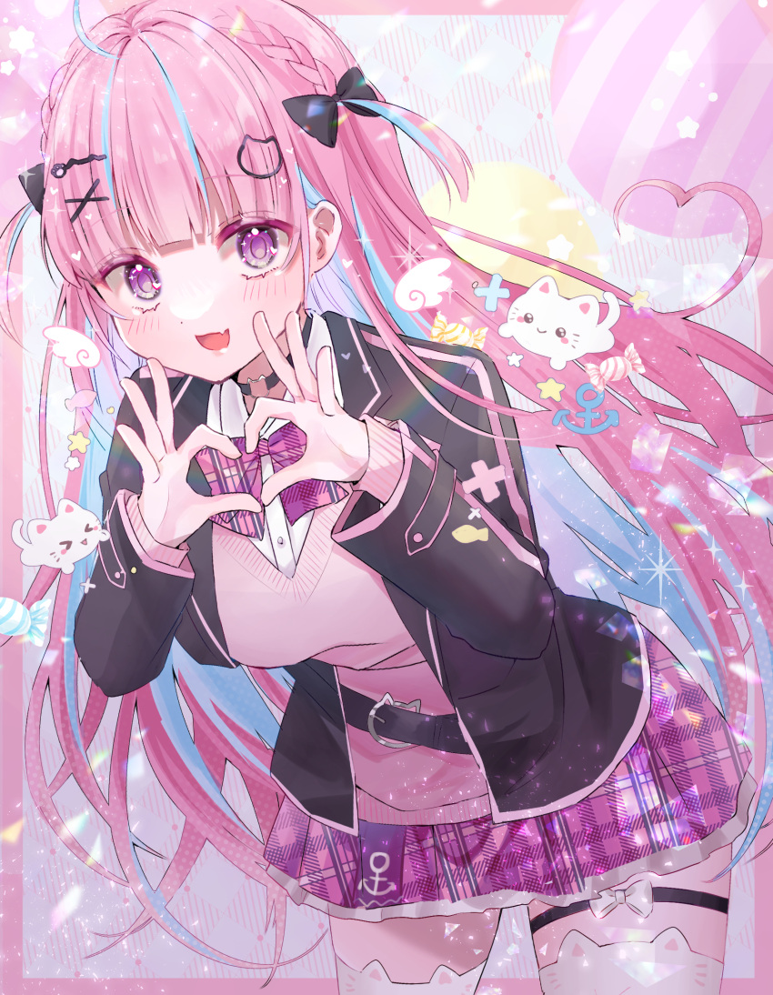 1girl, ahoge, black_choker, black_jacket, blazer, blue_hair, blunt_bangs, bow