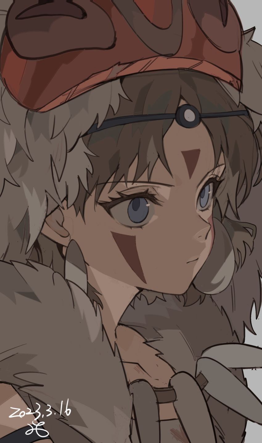1girl, blue_eyes, brown_hair, closed_mouth, collarbone, dated, earrings, eyelashes