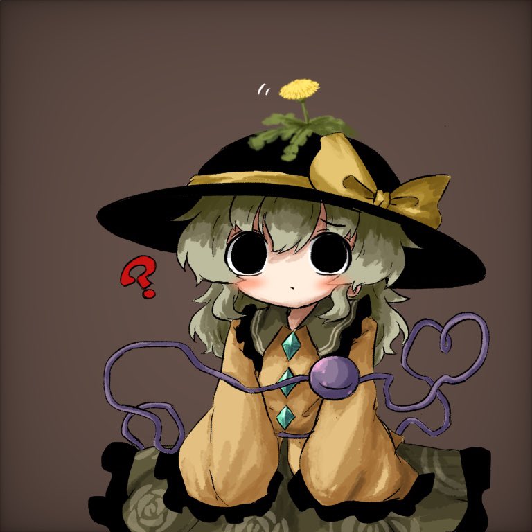 1girl, black_headwear, blush, chibi, dandelion, dress, flower, green_hair
