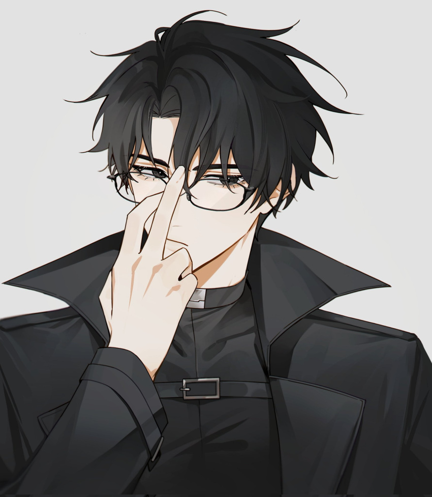 1boy, black_eyes, black_hair, black_jacket, closed_mouth, collared_shirt, glasses, highres