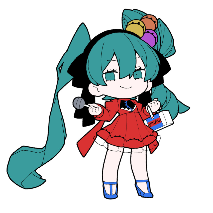 1girl, akichi_360, aqua_eyes, aqua_hair, asymmetrical_hair, basket, black_hairband, black_ribbon