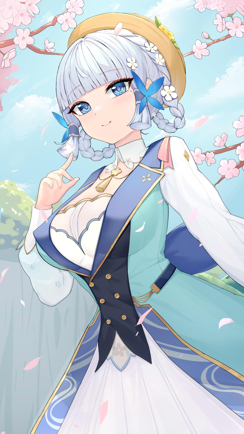 1girl, absurdres, back_bow, blue_bow, blue_dress, blue_eyes, blue_hair, blunt_bangs