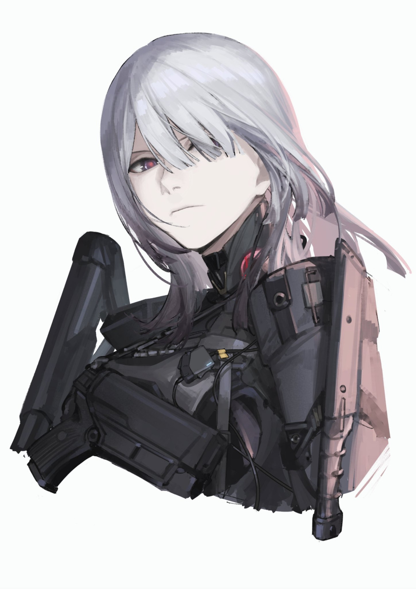 ak-15, ak-15_(girls'_frontline), girls_frontline, grey_hair, gun, handgun, highres, holster