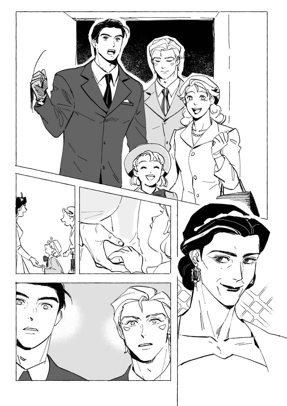 aged_up, alternate_hairstyle, alternate_universe, caesar_anthonio_zeppeli, family, formal, gloves, greyscale