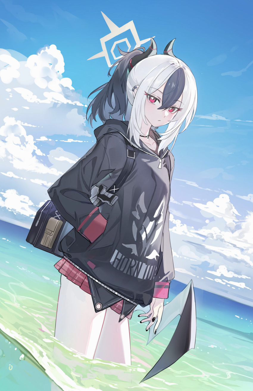 1girl, absurdres, backpack, bag, black_hair, black_hoodie, black_nails, black_wings