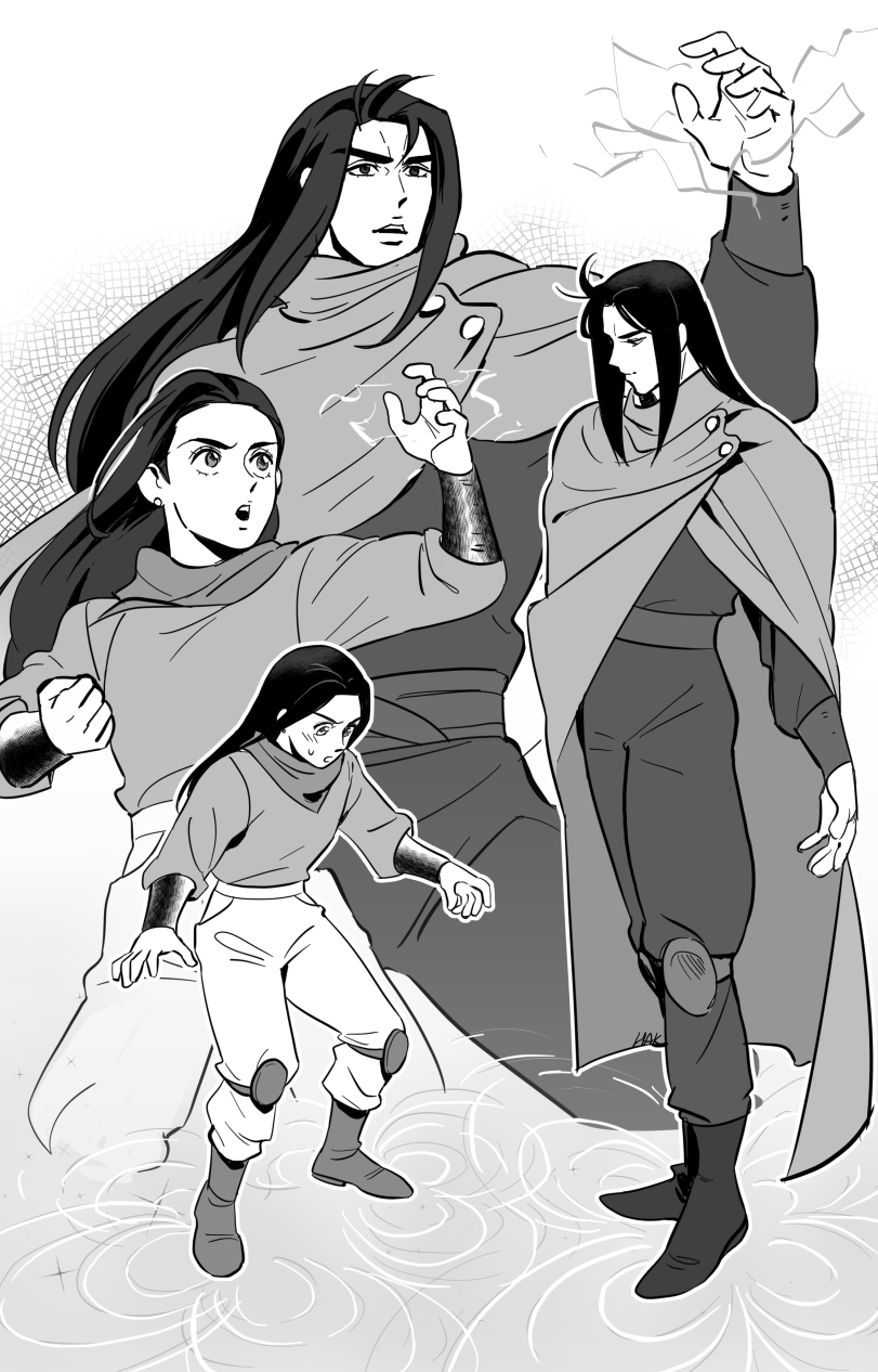 1boy, 1girl, aged_down, androgynous, battle_tendency, boots, cape, child