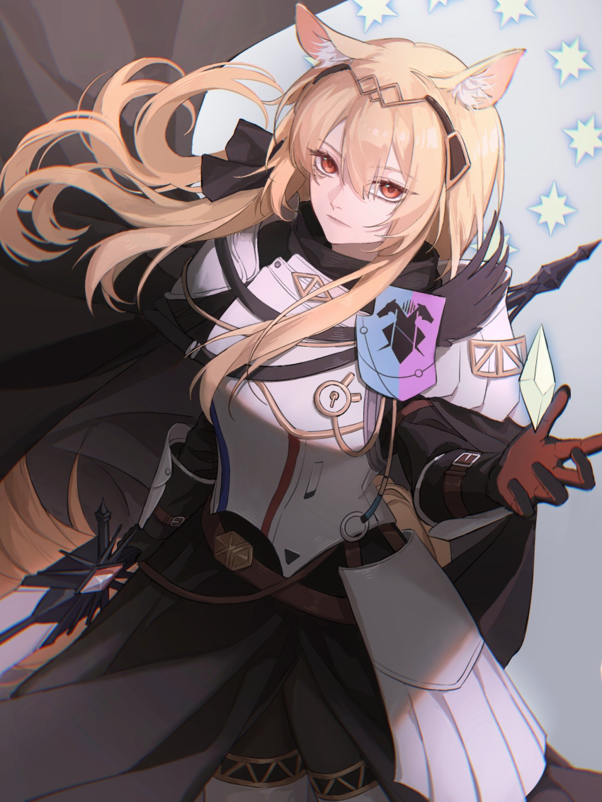 1girl, absurdres, animal_ear_fluff, animal_ears, arknights, black_dress, black_gloves, black_pantyhose