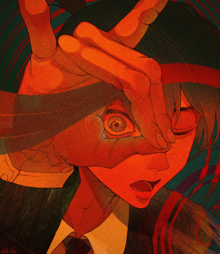 1boy, black_hair, black_jacket, black_necktie, chainsaw_man, collared_shirt, fox_shadow_puppet, hayakawa_aki