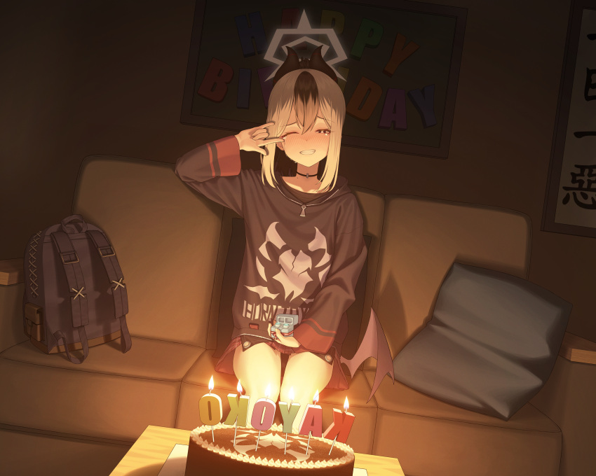 1girl, absurdres, airpods, backpack, bag, bare_legs, bintz, birthday