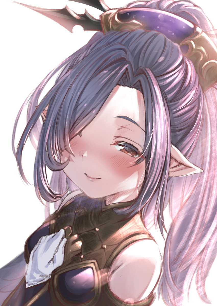 1girl, absurdres, aldehyde, armor, bare_shoulders, breasts, brown_eyes, gloves