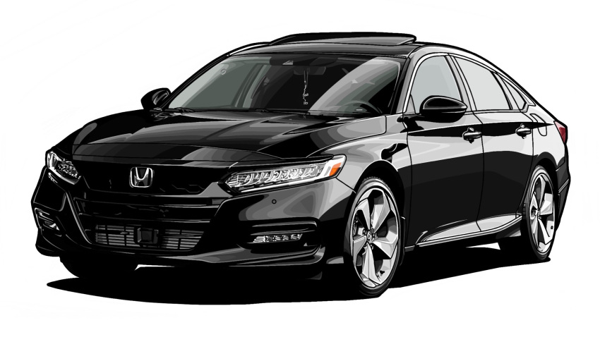 black_car, car, highres, honda, honda_accord, kaizou-sha_no_illust_bot, motor_vehicle, no_humans