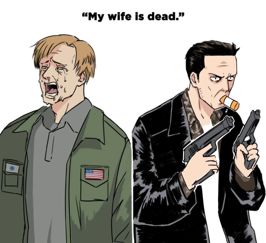 2boys, american_flag, beard, black_jacket, blonde_hair, crossover, crying, crying_with_eyes_open