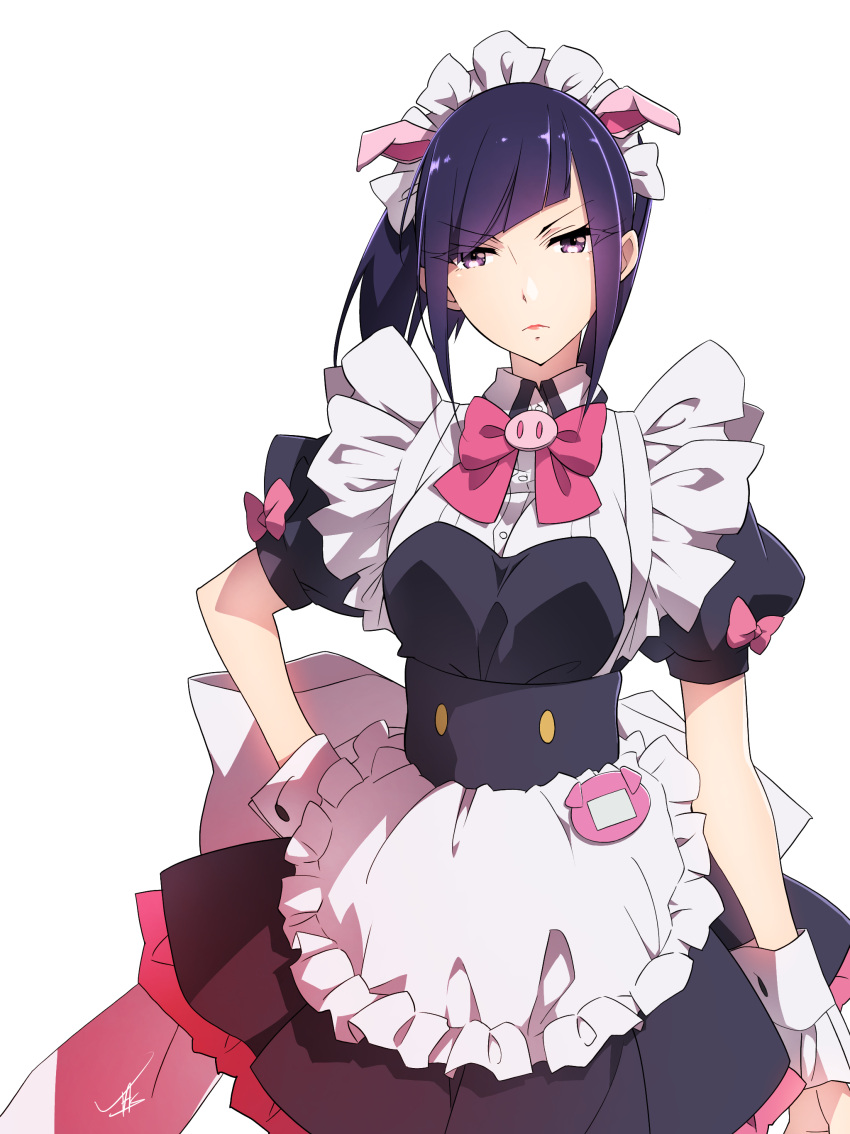1girl, absurdres, akiba_maid_sensou, animal_ears, apron, black_hair, bow, bowtie