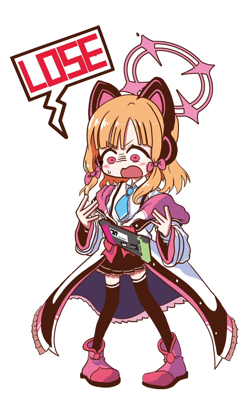1girl, absurdres, aghanseonmul, animal_ear_headphones, animal_ears, black_thighhighs, blue_archive, blunt_bangs
