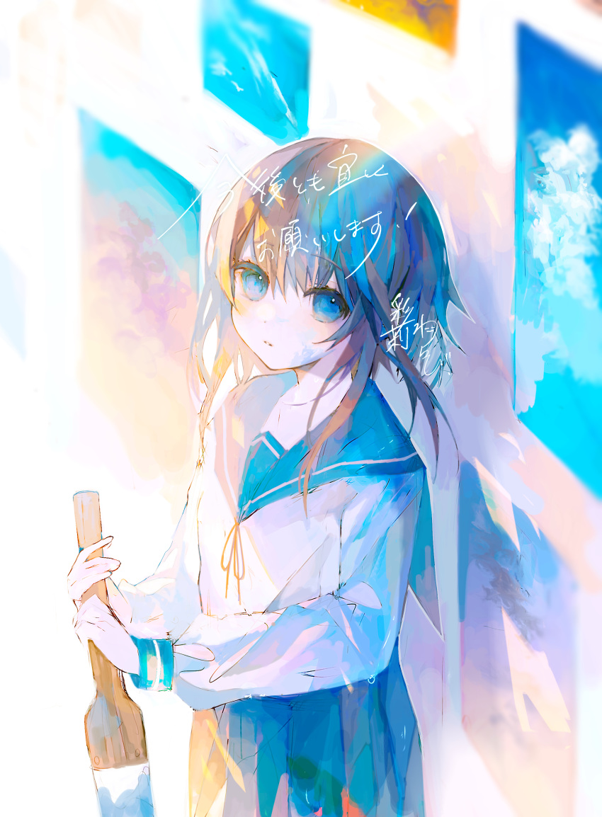 1girl, absurdres, blue_eyes, blurry, brown_hair, depth_of_field, dot_nose, highres