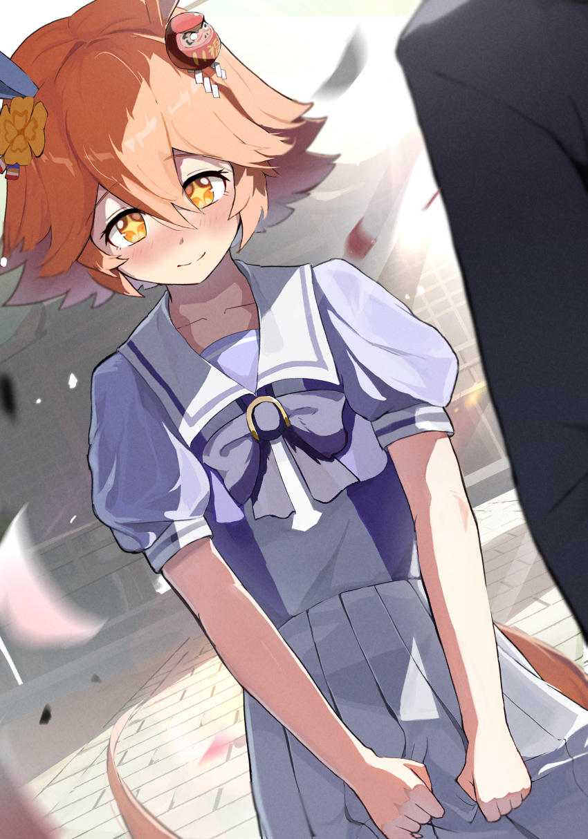 +_+, 1boy, 1girl, absurdres, animal_ears, blush, bow, clover_hair_ornament