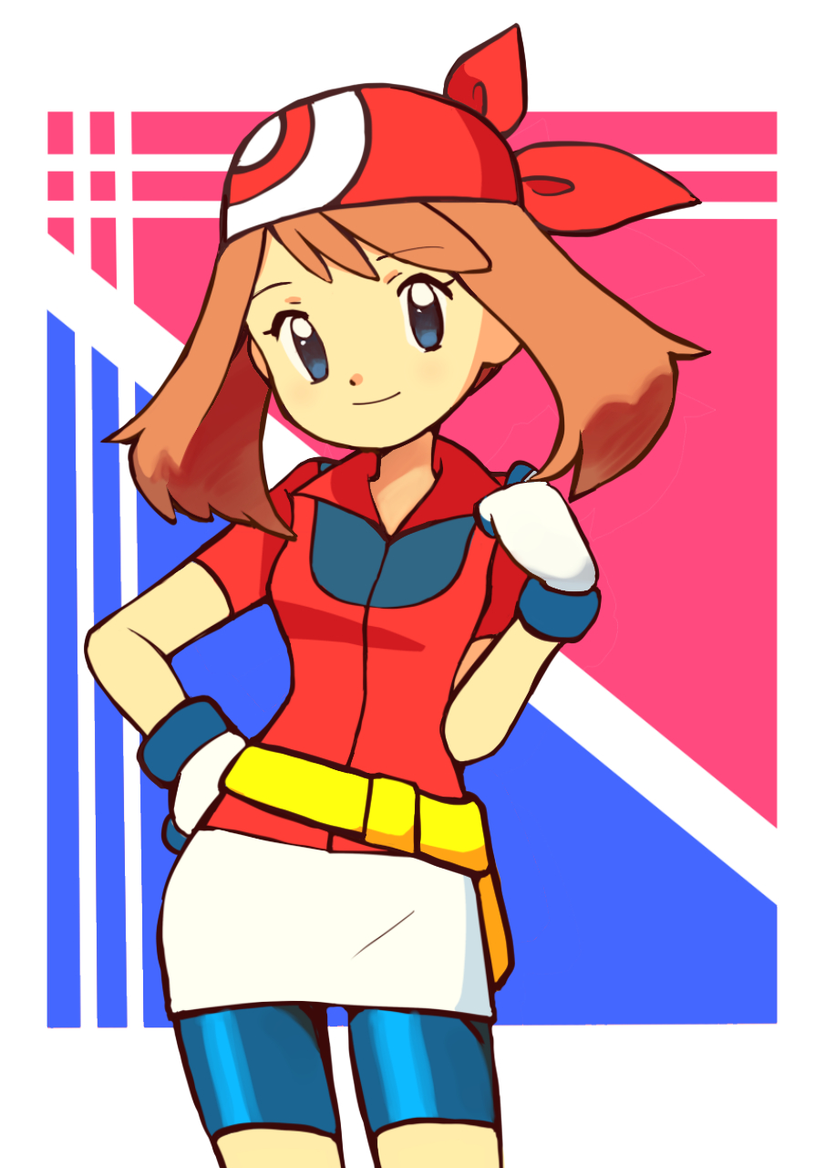 1girl, bandana, bike_shorts, blue_eyes, brown_hair, closed_mouth, collared_shirt, commentary_request