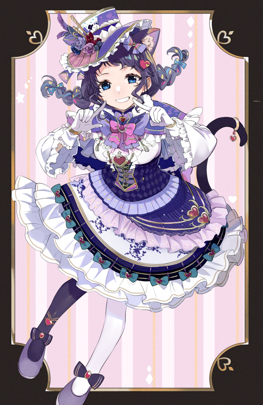 1girl, aiba_uiha, animal_ear_fluff, animal_ears, asymmetrical_legwear, black_hair, black_thighhighs, blue_eyes