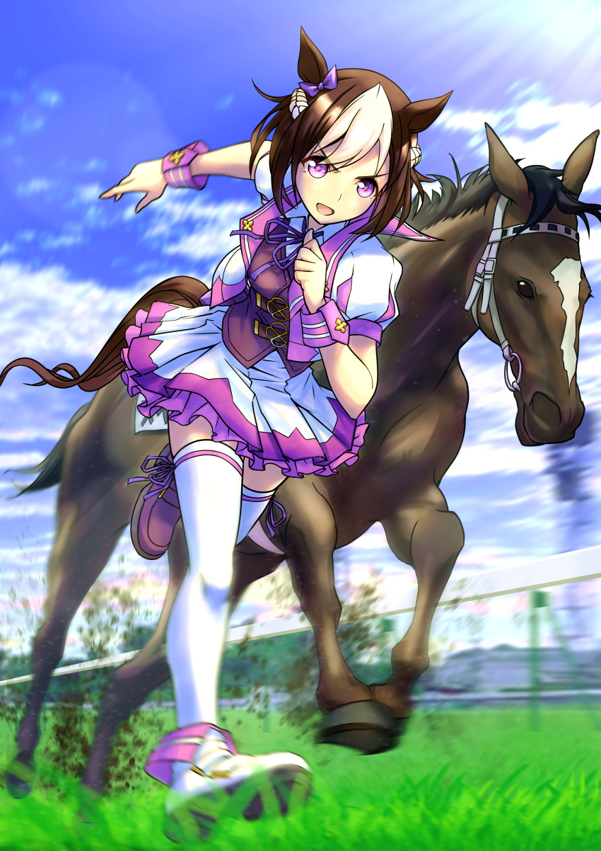 1girl, absurdres, animal_ears, asymmetrical_footwear, blurry, blurry_background, braid, bridle