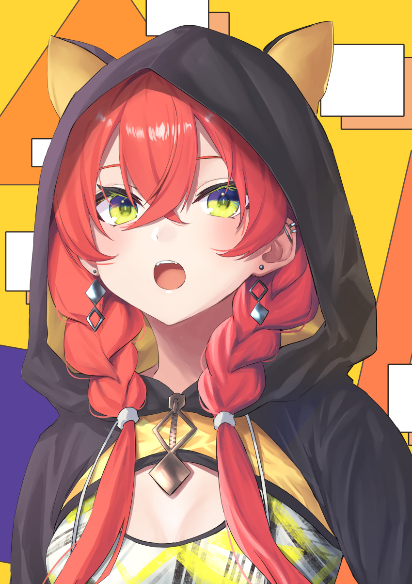 1girl, absurdres, ahoge, braid, breasts, crop_top, earrings, g9_(jiiku)