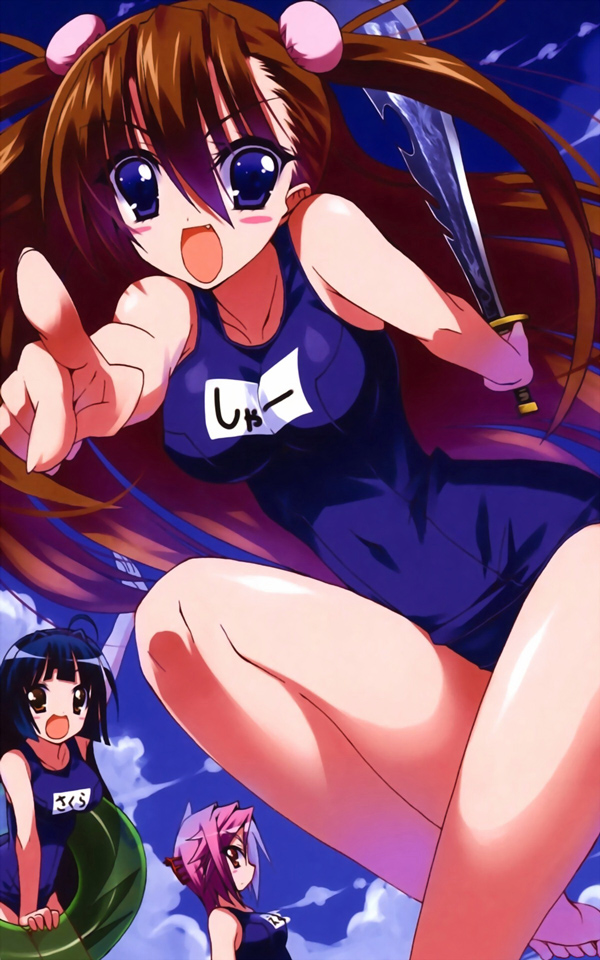 cha_chi, etorofu_kujira, nankyoku_sakura, penguin_musume, school_swimsuit, swimsuit, sword