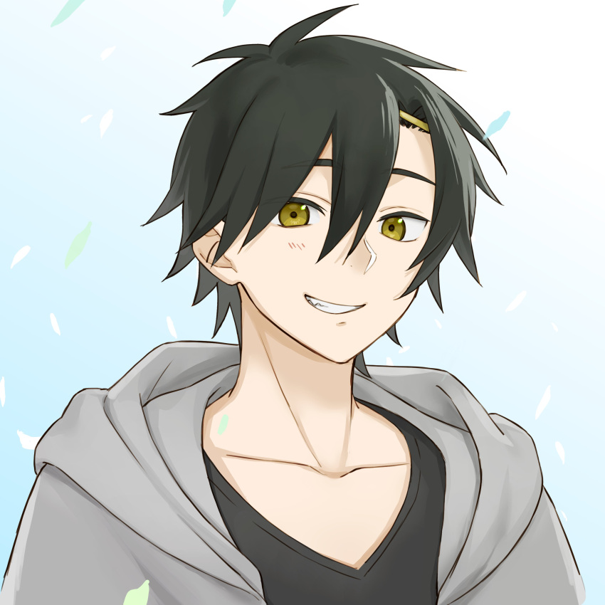 1boy, absurdres, b_(bgoldmole), black_hair, black_shirt, casual, collarbone, gradient_background