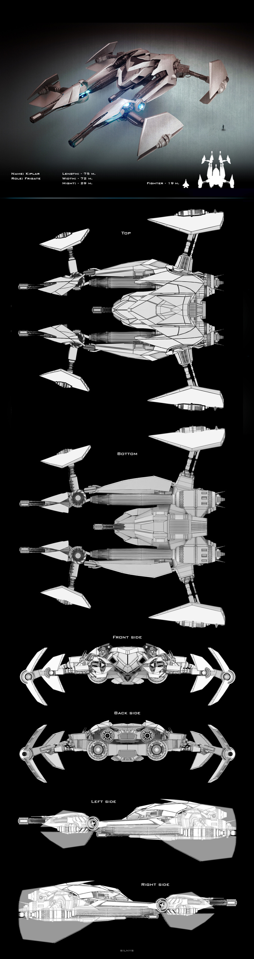 1other, 3d, absurdres, aircraft, airplane, ambiguous_gender, caldari_state_(eve_online), commentary, concept_art, eve_online, f-22_raptor, fighter_jet, frigate_(eve_online), from_above, from_behind, from_below, from_side, glowing, grey_theme, highres, jet, military, military_vehicle, multiple_views, original, realistic, science_fiction, silnys, size_comparison, spacecraft, thrusters, vehicle_focus
