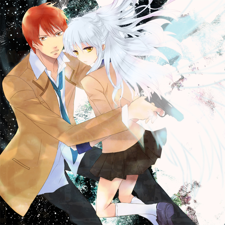 long_hair, miko_(yayamiko), orange_hair, otonashi_(angel_beats!), silver_hair, tachibana_kanade, wings