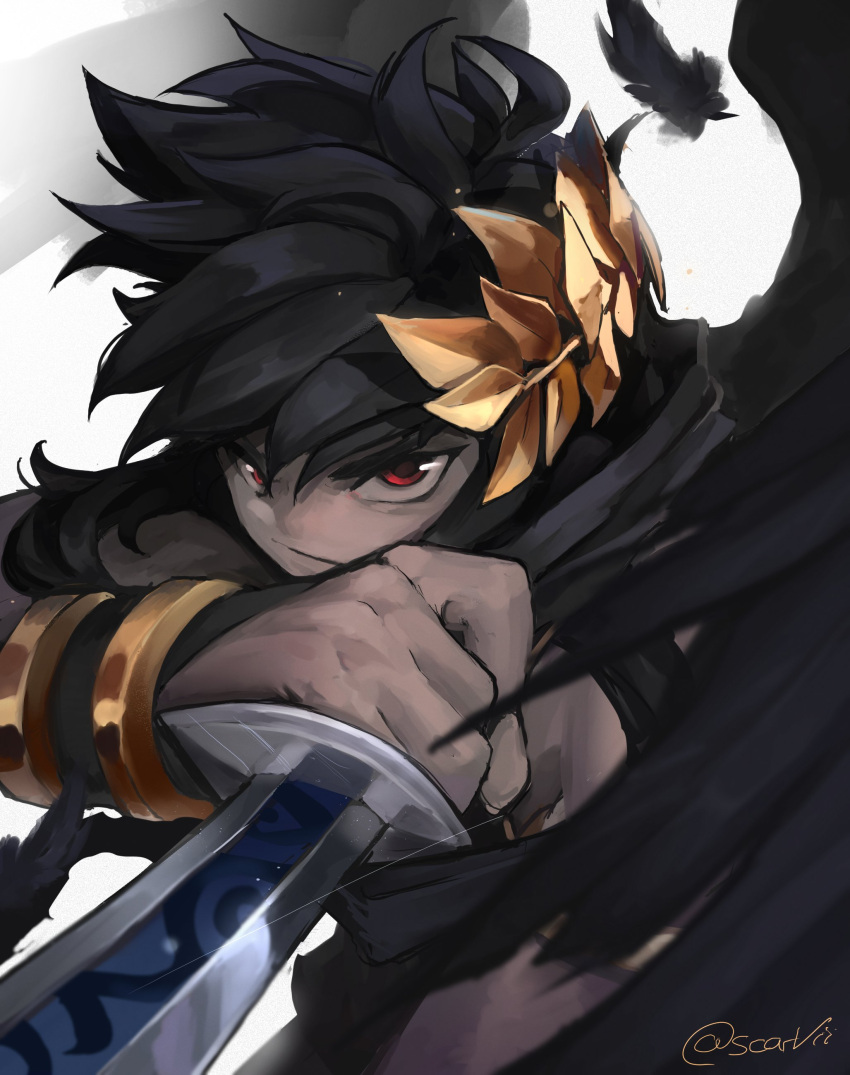 1boy, absurdres, angel, angel_wings, black_hair, black_wings, dark_pit, feathered_wings