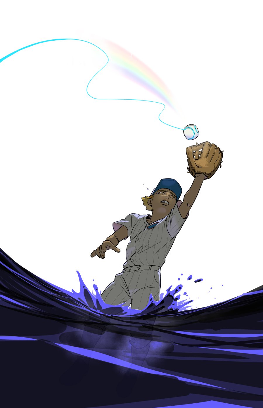 1boy, baseball, baseball_cap, baseball_jersey, baseball_mitt, baseball_uniform, blonde_hair, child