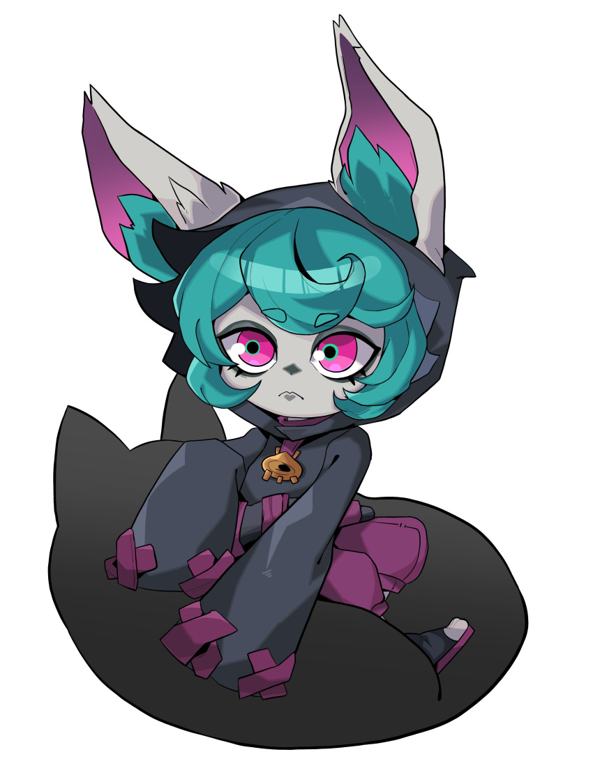 1girl, absurdres, animal_ear_fluff, beseunaj-jamjaneun_gemdol-i, black_hoodie, closed_mouth, ears_through_headwear, frown