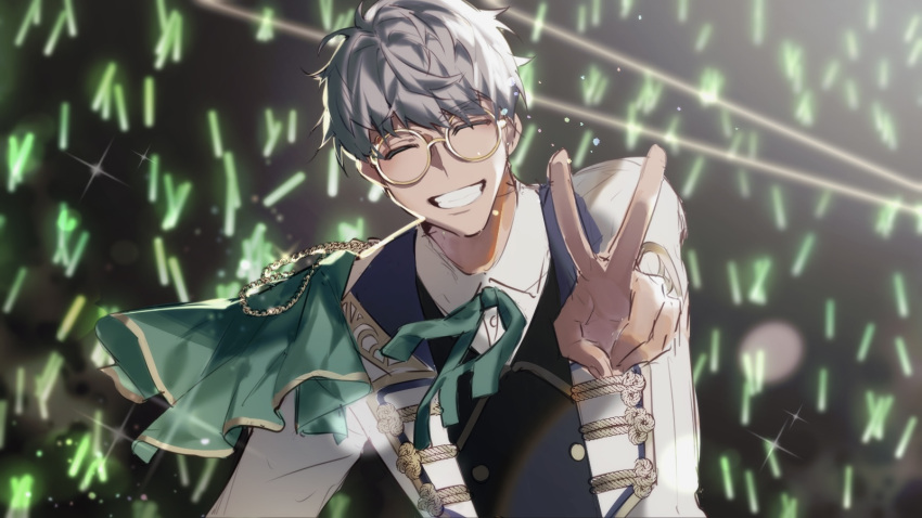 1boy, ^_^, aged_down, arurandeisu, black_vest, capelet, closed_eyes, collared_shirt