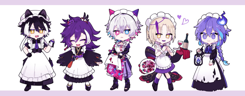 5boys, :<, :d, @_@, ^_^, alcohol, alternate_costume, animal_ears