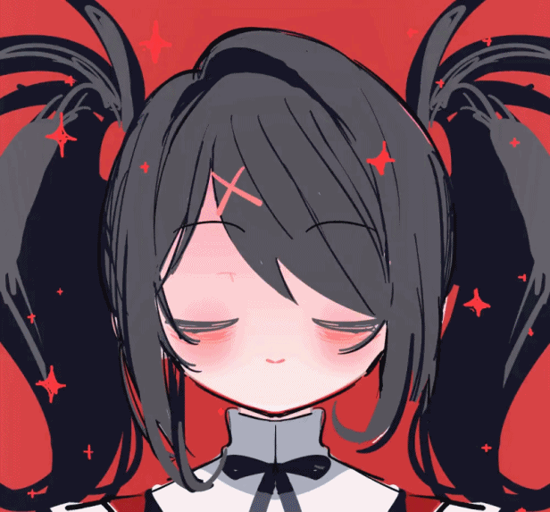 1girl, ame-chan_(needy_girl_overdose), animated, animated_gif, black_hair, black_ribbon, blush, commentary, hair_ornament, hair_over_one_eye, heart, neck_ribbon, needy_girl_overdose, open_mouth, opening_eyes, red_background, red_eyes, ribbon, sidelocks, simple_background, solo, sparkle, star_(symbol), symbol-only_commentary, tsutappy, twintails, x_hair_ornament