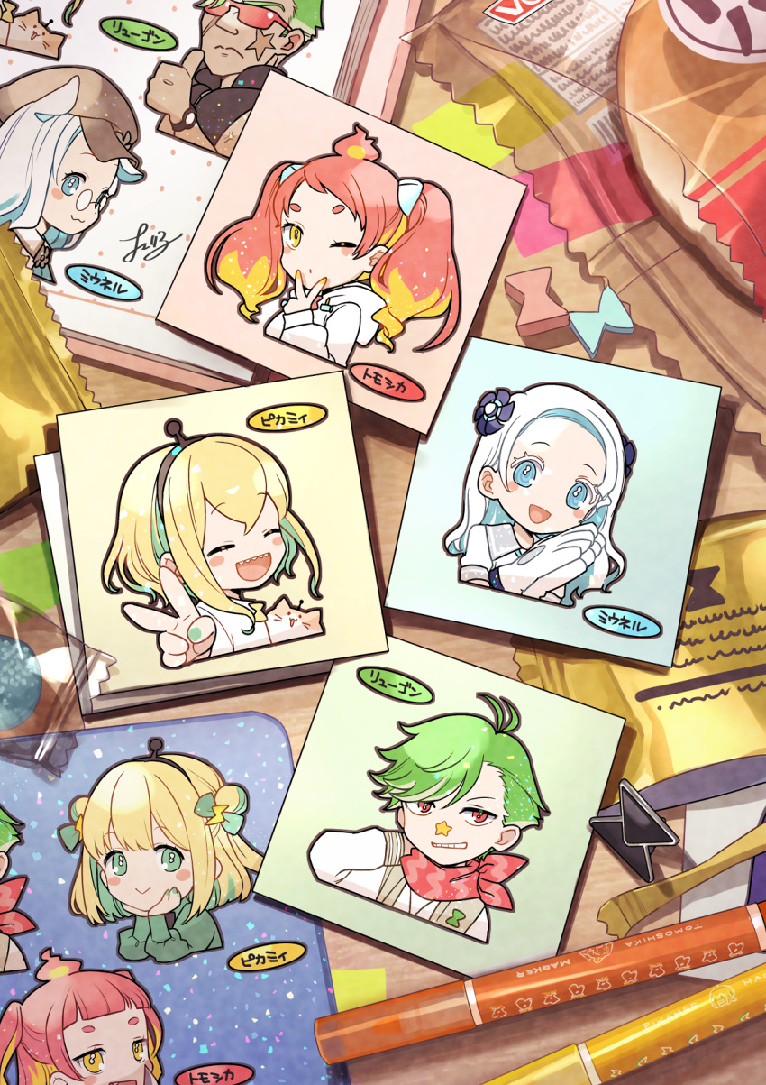 3boys, 6+girls, :>, :3, :d, ahoge, amano_pikamee, animal_ears