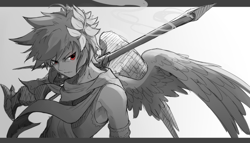 1boy, absurdres, angel, angel_wings, armlet, commentary, dark_pit, feathered_wings