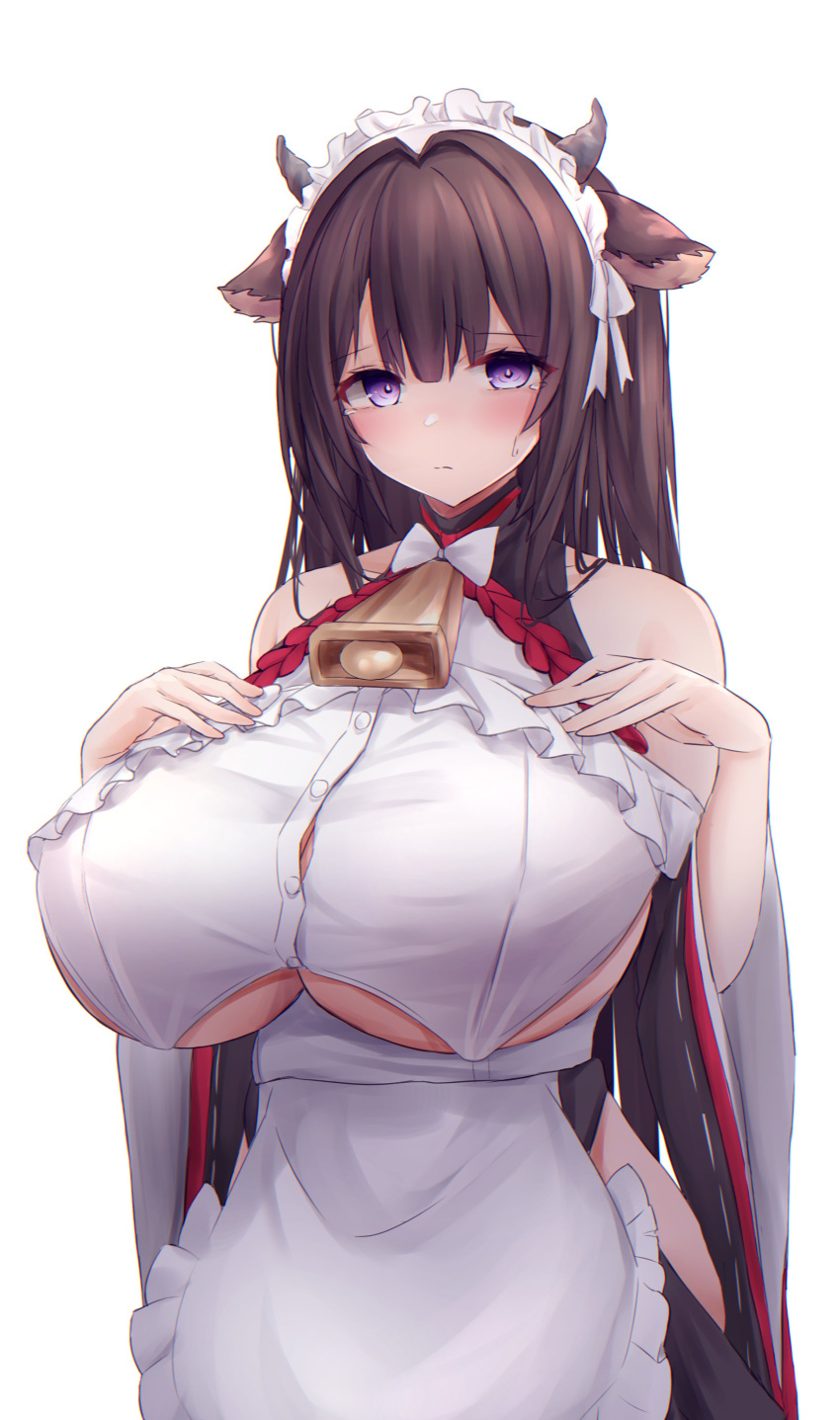 1girl, absurdres, animal_ears, azur_lane, bell, breasts, clothing_cutout, cow_ears